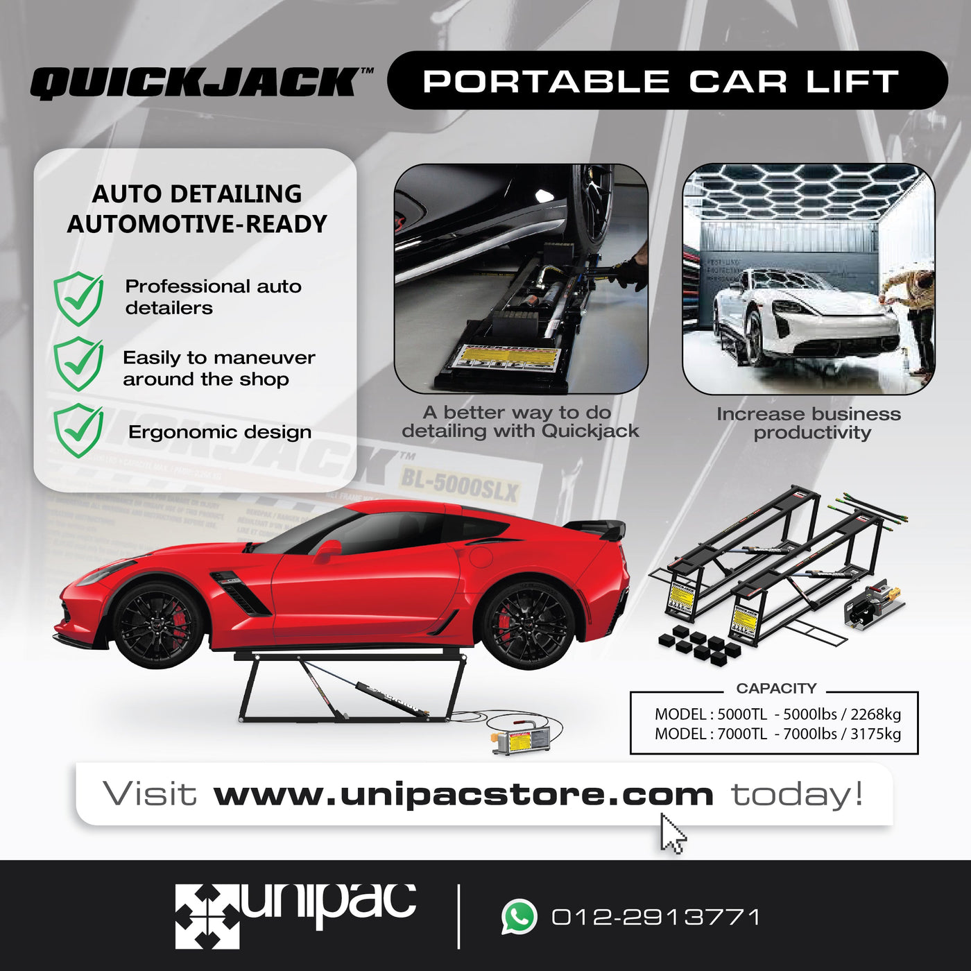 QuickJack: Efficiency, Safety, Happy Crew. Unipac – Your Automotive Workshop Solution Partner.