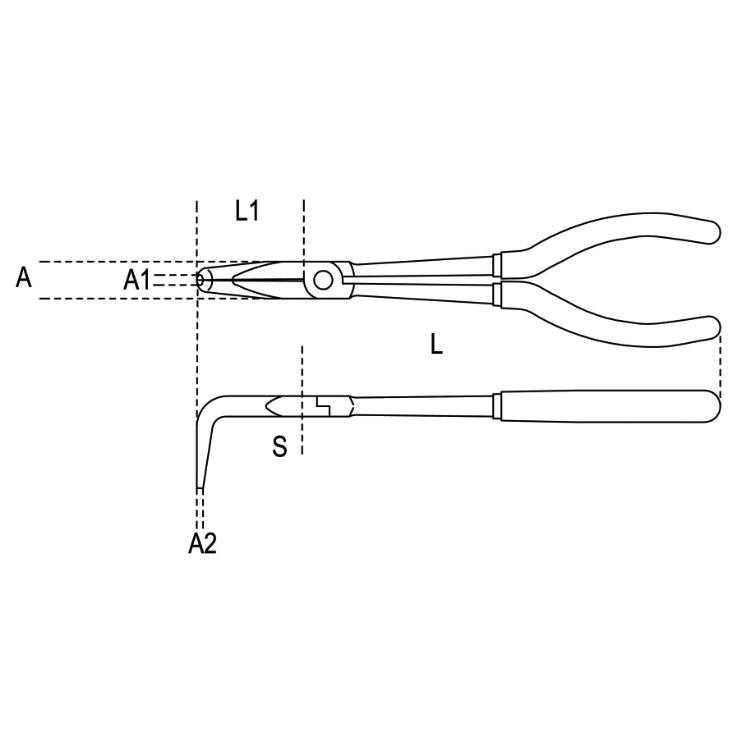 1009L/C - Bent Extra Long Knurled Nose Pliers, 90?, for Special Operations, Slip-Proof, Double Layer PVC Coated Handles
