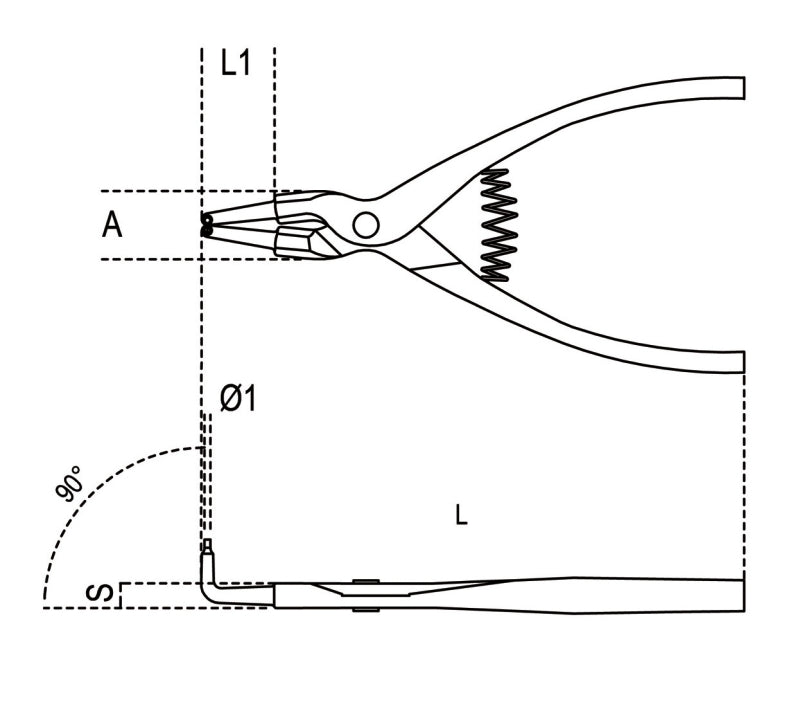 1038HS - External circlip pliers, bent pattern, 90? PVC-coated handles H-SAFE