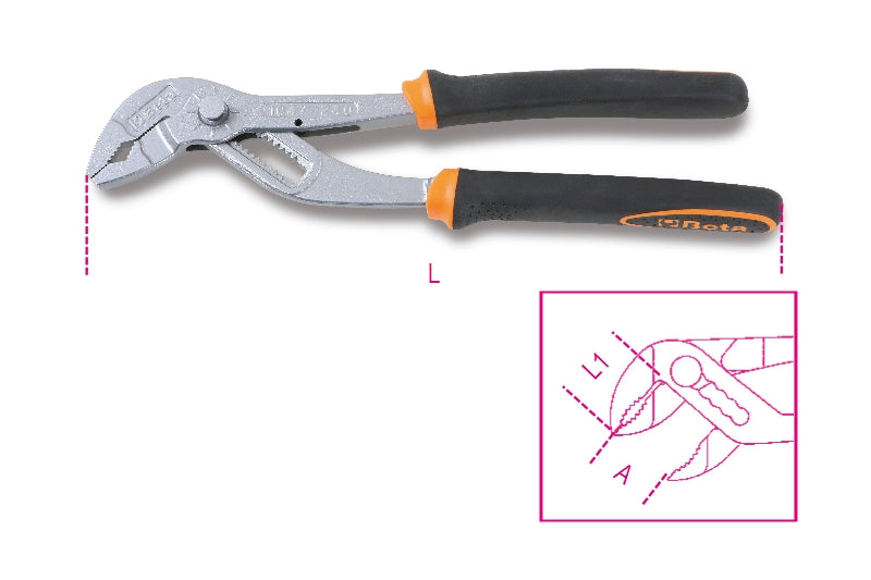 1047BM - Slip Joint Pliers, Push Button Adjustment, Bimaterial Handles