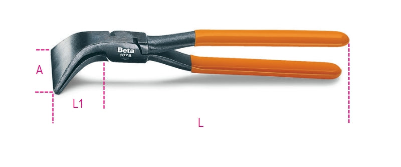 1078 - Curved Wide Blade Tinsmith's Pliers, 45?, PVC-Coated Handles