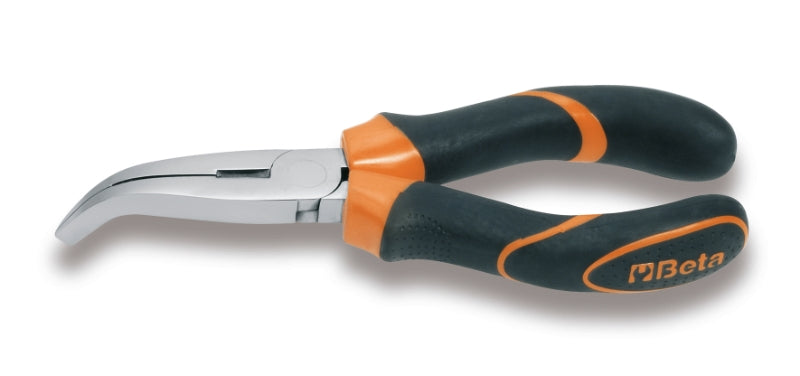 1164BM - Extra Long Bent Flat Knurled Nose Pliers, Bimaterial Handles