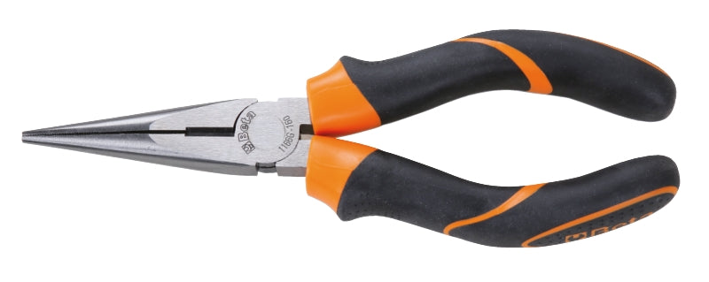 1166GBM - Extra-Long Needle Knurled Nose Pliers, Bimaterial Handles, Industrial Finish