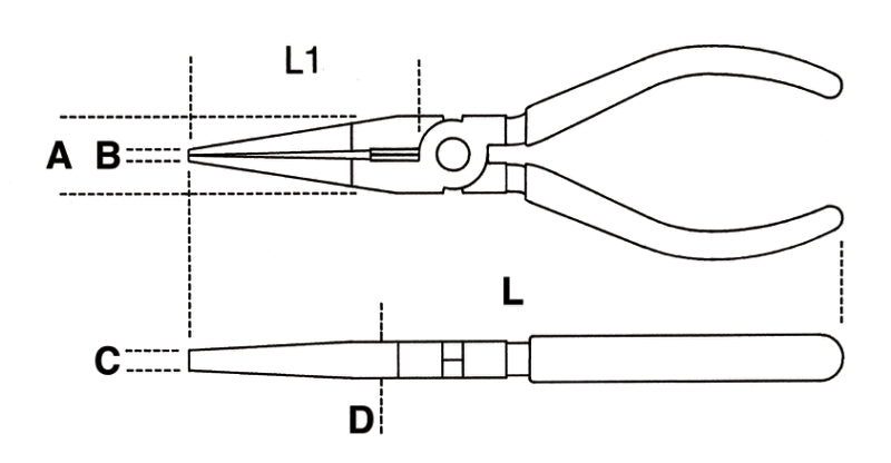 1166G - Extra-Long Needle Knurled Nose Pliers, Slip-Proof, Double Layer PVC Coated Handles, Industrial Finish