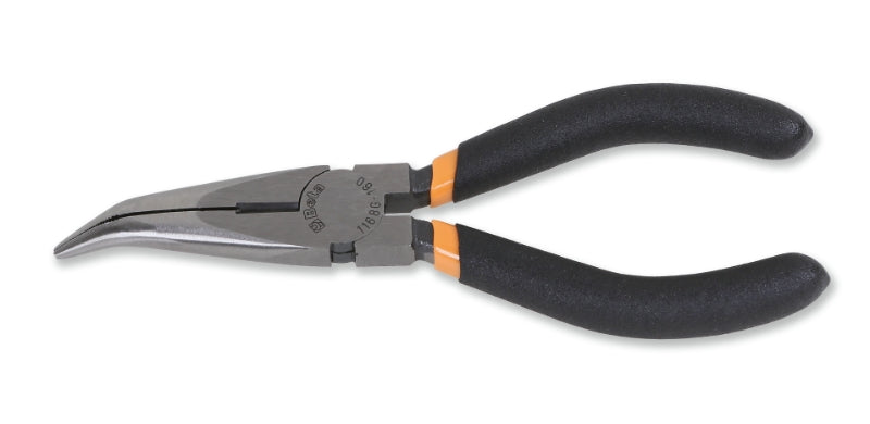 1168G - Extra-Long Bent Needle Knurled Nose Pliers, Slip-Proof, Double Layer PVC Coated Handles, Industrial Finish