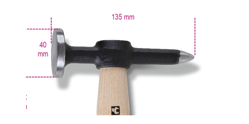 1353 - Hammer with Round, Flat Face and Point Pein, Wooden Shaft