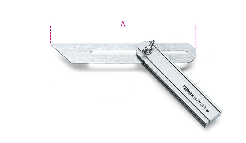 1672A - Mitre Square, Adjustable, Sliding Blade, Aluminium Base, Blades Made from Chrome-Plated Steel