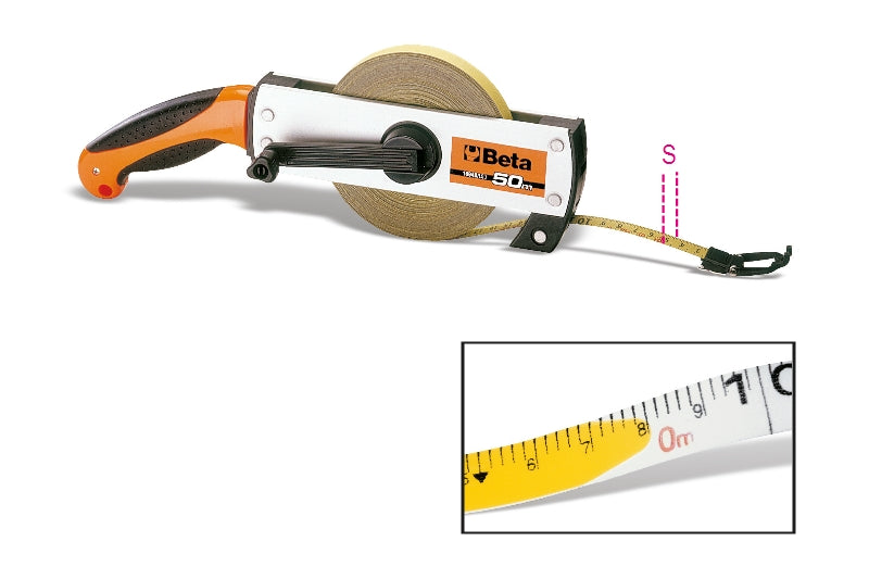 1694B/L - Measuring Tape with Handle, Aluminium Casing, Varnished Steel Tape, Precision Class II