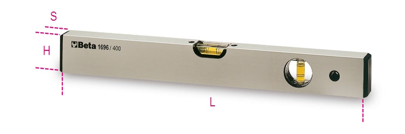 1696 - Spirit Levels Made from Anodized Profile Aluminium, with 2 Unbreakable Vials, Accuracy: 1 mm/M