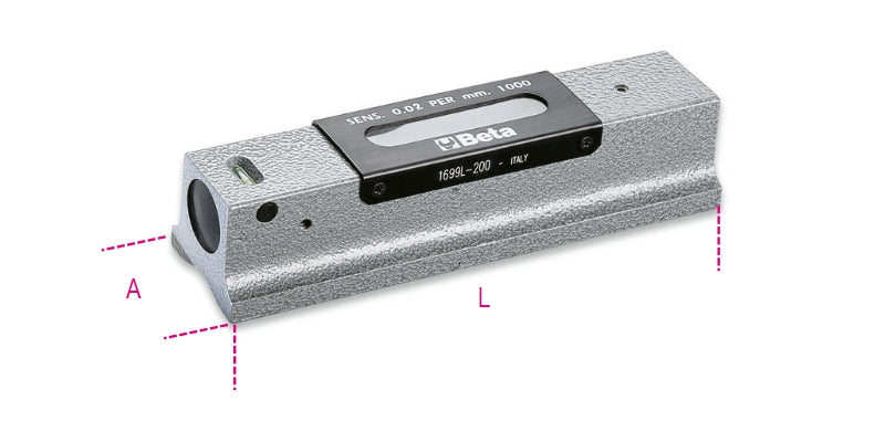 1699L/1 - Precision Surface Level Made from Die-Cast Iron with Ground Prismatic Base, 2 Unbreakable Vials, Accuracy: 0.02 mm/M