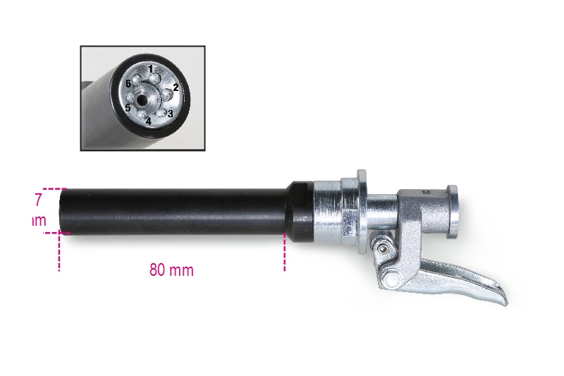 1750TLA - High-Pressure, Self-Locking 6-Pin Grease Nozzle, Long Version