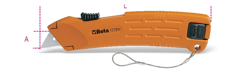 1772H-HS - Safety Utility Knife with Retractable Blade, Supplied with 2 Blades H-Safe