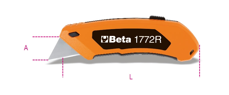1772R - Utility Knife with Retractable Trapezoidal Blade, Supplied with 5 Blades