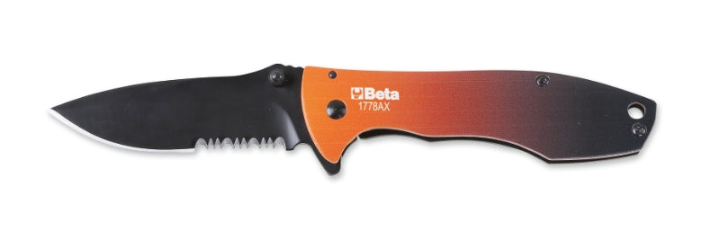 1778AX - Foldaway Knife, Stainless Steel Serrated Blade, Aluminium Handle, Serration Pattern for Easier Opening "? in Case