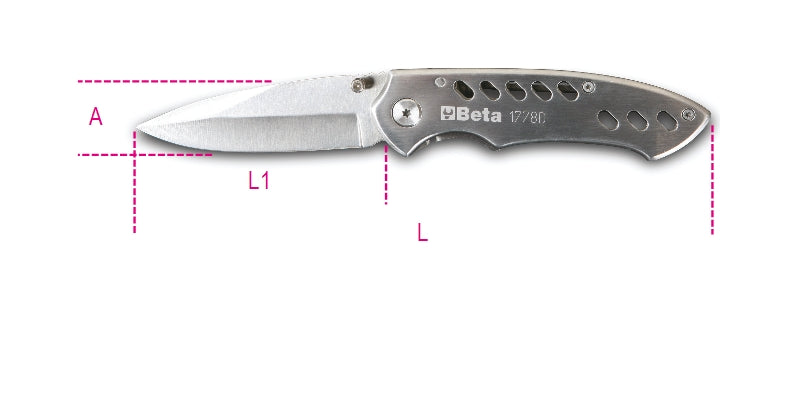 1778D - Foldaway Knife, Stainless Steel Blade and Handle, in Case