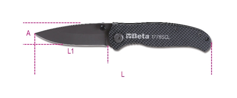 1778SCL - Foldaway Knife with Soft Carbon Look Finish Hardened Steel Blade in Case