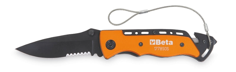 1778SOS-HS - Car Service Knife with Window Breaking Hammer and Seat Belt Cutter Features in Case H-Safe
