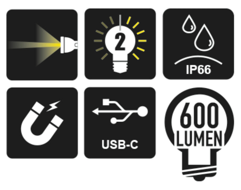 1837F/USB - Rechargeable, Magnetic, Articulated Lamp with High-Brightness Leds, Made of Sturdy Anodized Aluminium, Up to 600Lumens