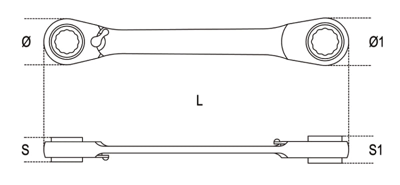 195P - Reversible Ratcheting Double-Ended Offset Bi-Hex Ring Wrenches, Bent at 15?