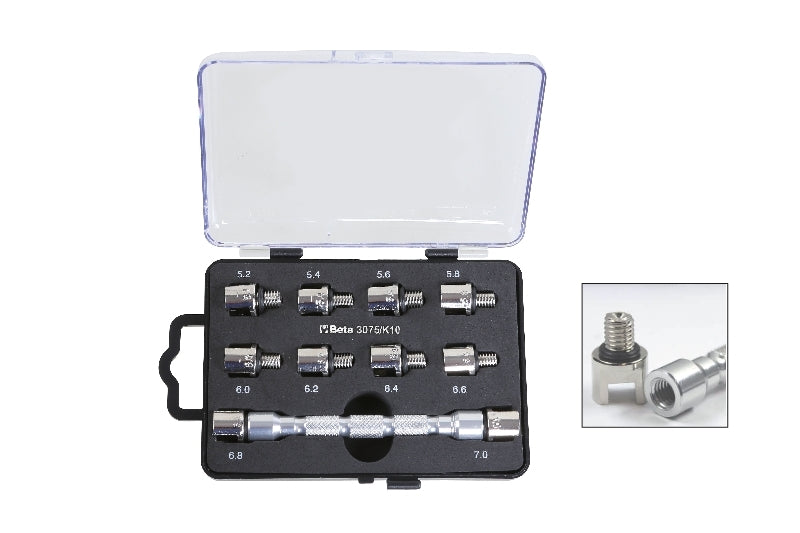 3075/K10 - Set with A Universal Wrench with Interchangeable Head and 10 Bits, for Tightening Wheel Spokes