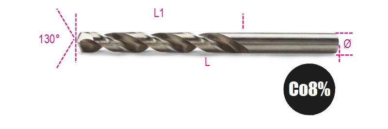 415 - Twist Drills with Cylindrical Shanks, Short Series, HSS-CO 8%, Entirely Ground