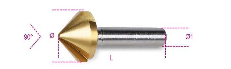 426T - Countersinking Cutters with Three Cutters, HSS, + TiN