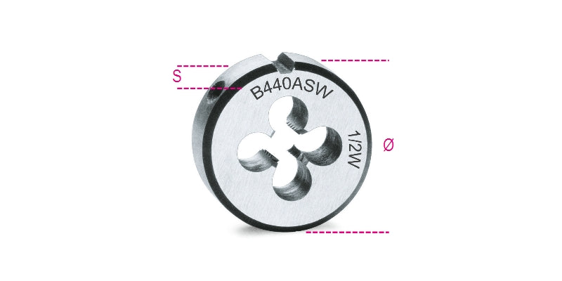 440ASW - Round Dies, Whitworth Thread Made from Chrome-Steel