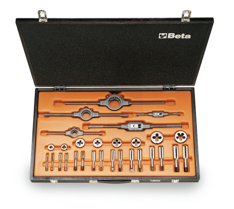 446ASF/C29 - Assortment of Chrome-Steel Taps and Dies, UNF Thread, and Accessories in Wooden Case