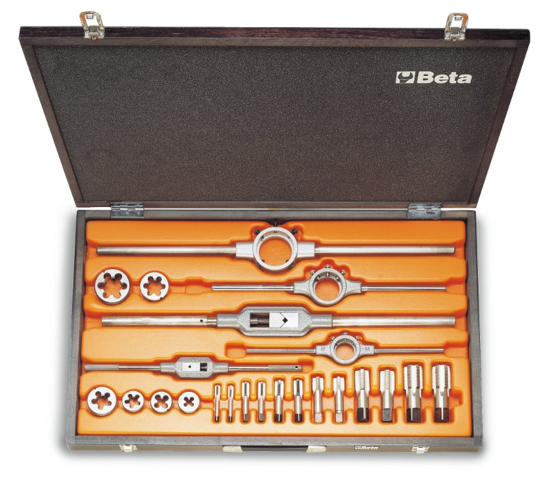 446ASG/C23 - Assortment of Chrome-Steel Taps and Dies, Cylindrical Gas Thread, and Accessories in Wooden Case