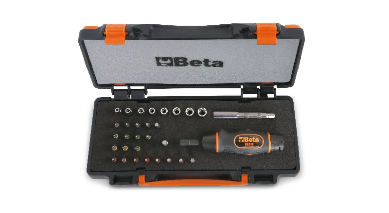 583/C31 - Assortment of 1 Torque Screwdriver, 8 Hexagon Hand Sockets, 20 Bits, and 2 Accessories, in Sheet Metal Case with Soft Thermoformed Tray