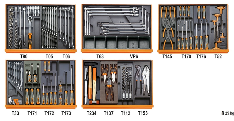 5904VG/5T - Assortment of 153 Tools for Car Repairs in Abs Thermoformed Trays