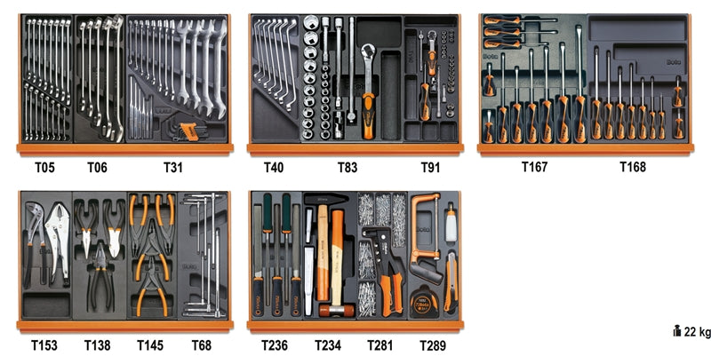 5904VI/2T - Assortment of 153 Tools for Industrial Maintenance in Abs Thermoformed Trays