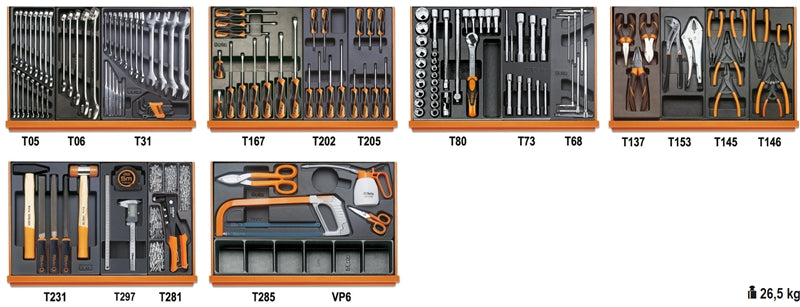 5904VI/3T - Assortment of 142 Tools for Industrial Maintenance in Abs Thermoformed Trays