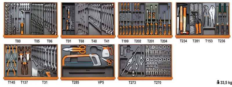 5908VI/2T - Assortment of 232 Tools for Industrial Maintenance in Abs Thermoformed Trays