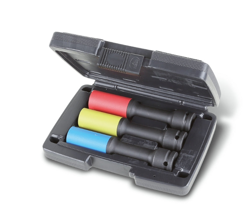 720LLCL/C3 - Set of 3 Wheel Nut Impact Sockets with Coloured Polymeric Inserts, Long Series (Item 720LCL), in Case