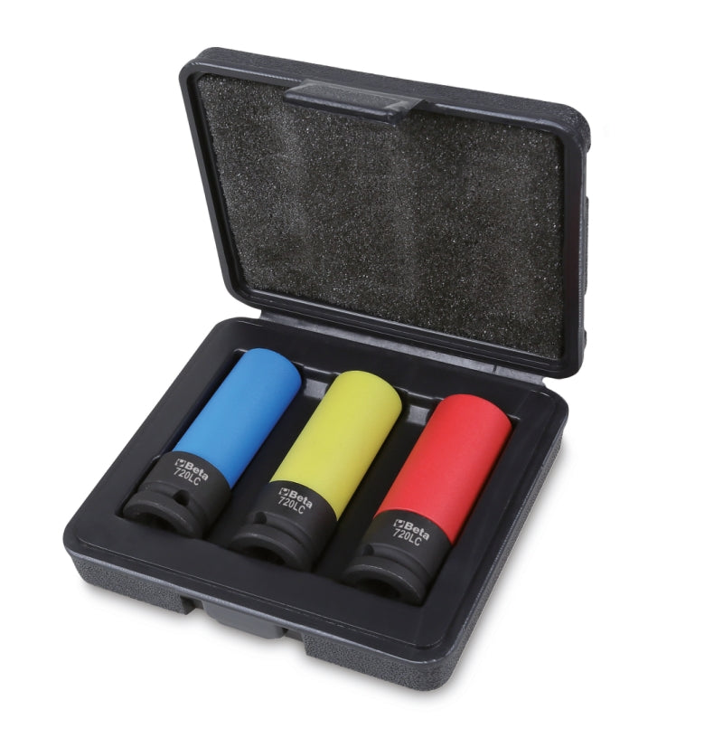 720LC/C3 - Set of 3 Wheel Nut Impact Sockets, with Coloured Polymeric Inserts (Item 720LC), in Case