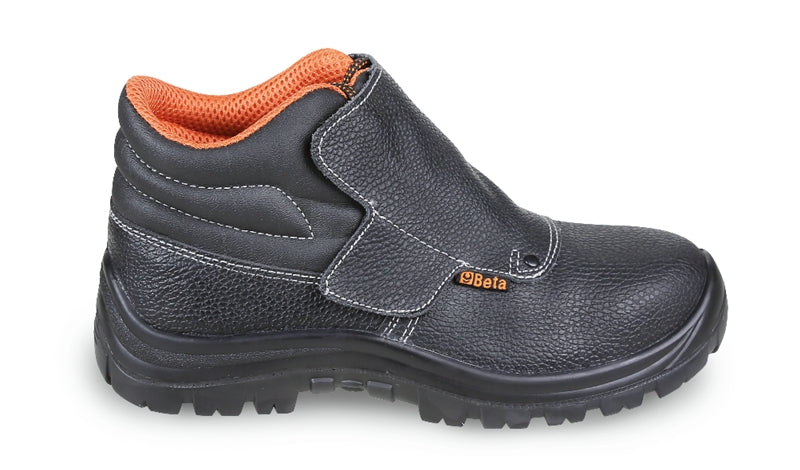 7245BK - Lace-Up Leather Ankle Shoe, "Welder Style", Water-Repellent, with Quick Opening System and Front Protection with Strap Closure