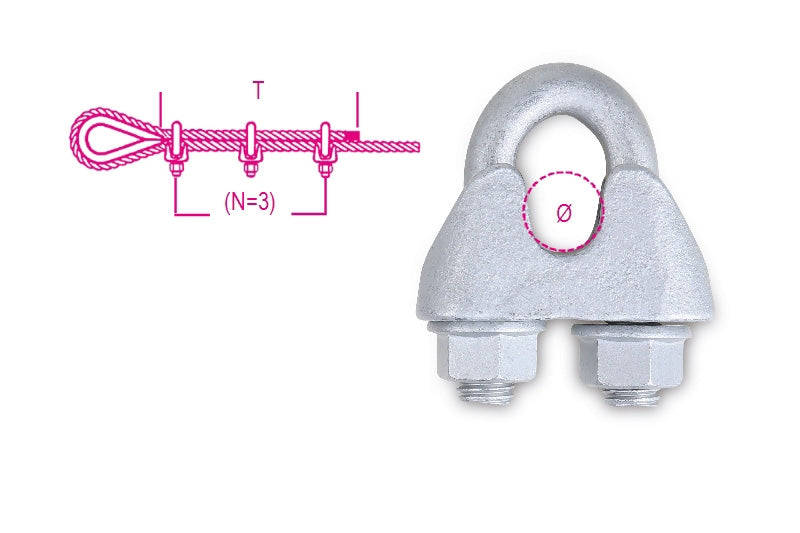 8016UGK - Wire Rope Clips, Made of Malleable Cast Iron, Hot Dip Galvanized Body, Geomet-Geokote U-Bolts and Nuts