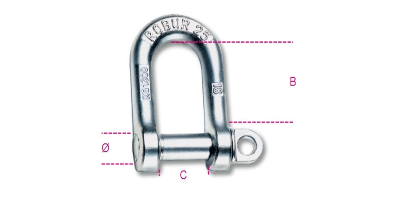 8025S - Lifting LARGE DEE shackles, hot forged carbon steel, galvanized (special packaging)