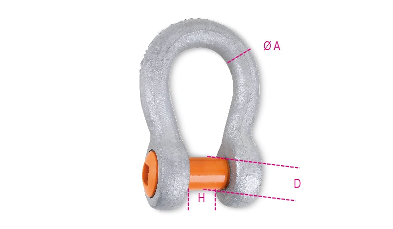 8032-K - Bow Shackles with Square Sunken Hole Screw Pin, High-Tensile Alloy Steel, Grade 6, Hot-Dip Galvanized Body