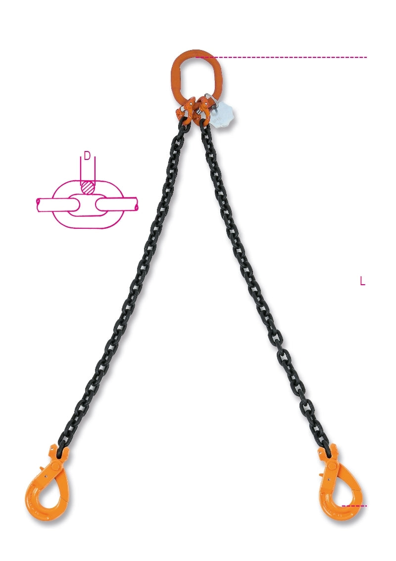 8092SL - Lifting Chain Slings, 2 Legs, Self-Locking Hook, Grade 8