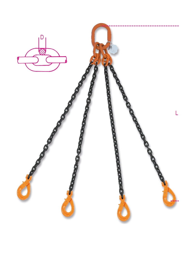 8094SL - Lifting Chain Slings, 4 Legs, Self-Locking Hook, Grade 8
