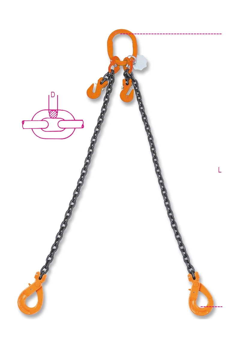 8097SL - Lifting chain slings, 2 legs, with self-locking and clevis grab hooks, grade 8
