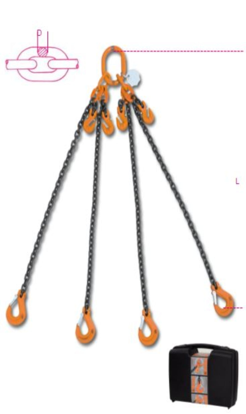 8098 - Lifting chain sling, 4 legs with clevis grab hooks, grade 8