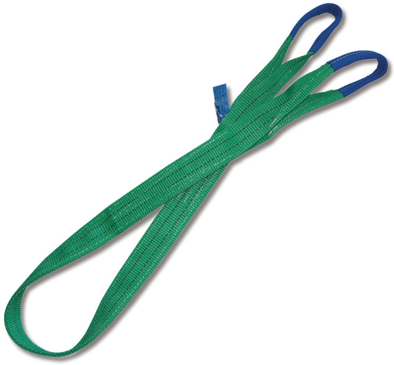 8153 - Lifting web slings, green 2t two layers with reinforced eyes high-tenacity polyester (PES) belt