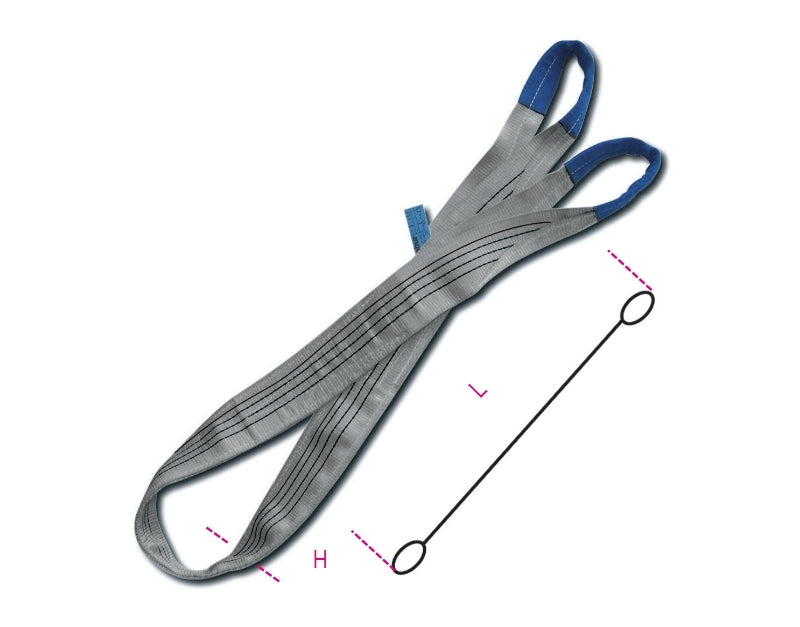 8157 - Lifting web slings, grey 4t two layers with reinforced eyes high-tenacity polyester (PES) belt