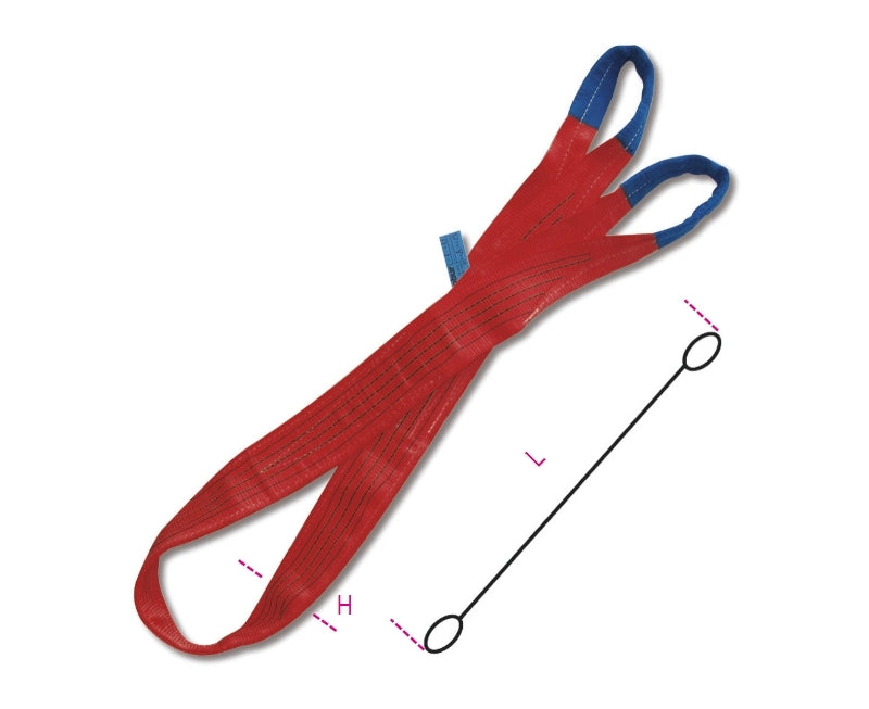 8158 - Lifting web slings, red 5t two layers with reinforced eyes high-tenacity polyester (PES) belt