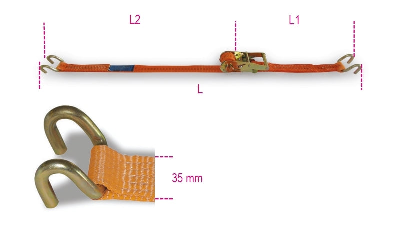 8181S - Ratchet Tie Down with Double Hook, Lc 1000Kg, High-Tenacity Polyester (Pes) Belt