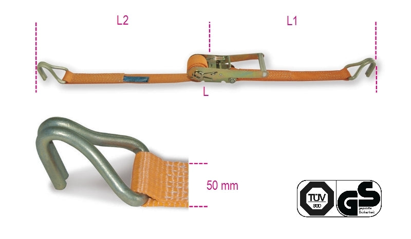 8182T - Ratchet Tie Down with Double Hook, Lc 1500Kg, High-Tenacity Polyester (Pes) Belt
