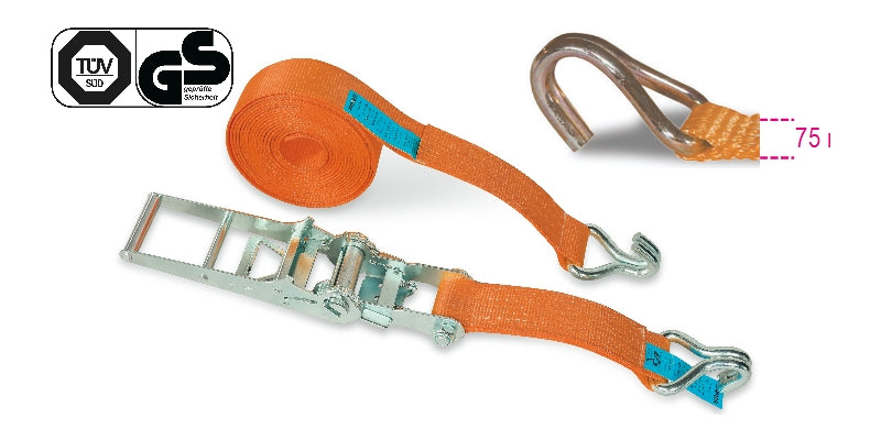 8183 - Ratchet tie down with single hook, LC 5000 kg, high-tenacity polyester (PES) belt